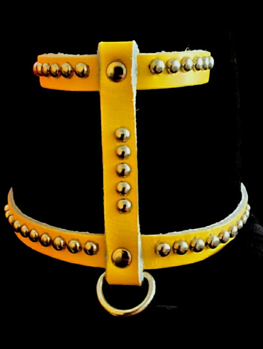 Yellow Leather Studded Pet Harness Collar -Size 12